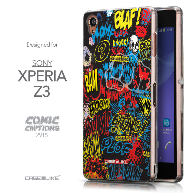 Front & Side View - CASEiLIKE Sony Xperia Z3 back cover Comic Captions Black 2915