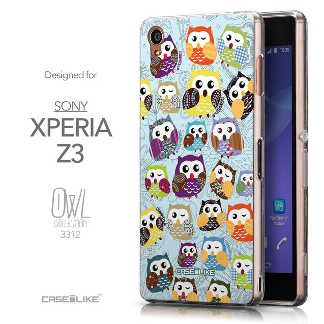 Front & Side View - CASEiLIKE Sony Xperia Z3 back cover Owl Graphic Design 3312