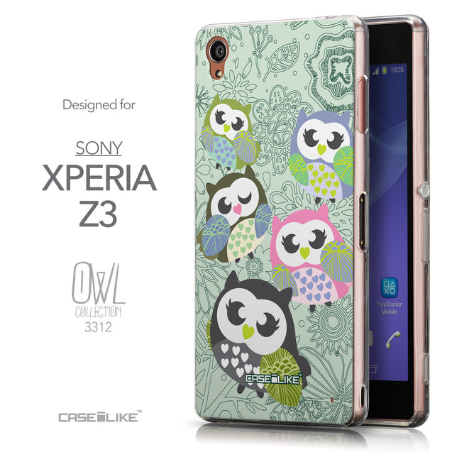 Front & Side View - CASEiLIKE Sony Xperia Z3 back cover Owl Graphic Design 3313