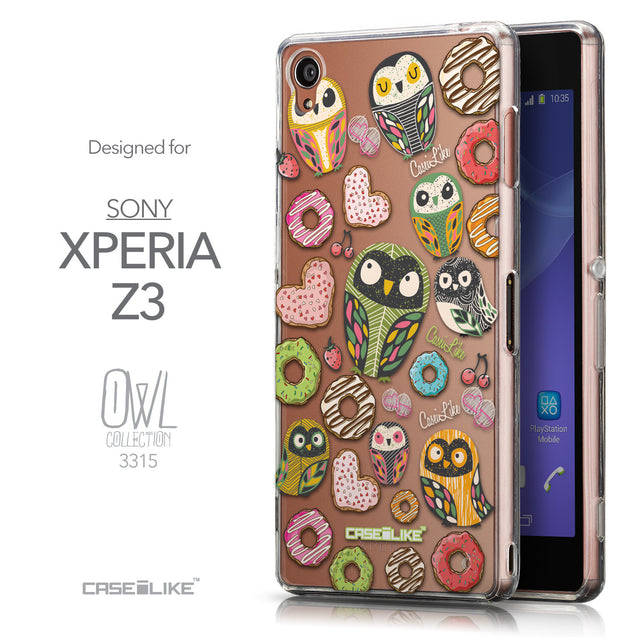 Front & Side View - CASEiLIKE Sony Xperia Z3 back cover Owl Graphic Design 3315