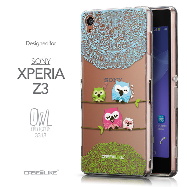 Front & Side View - CASEiLIKE Sony Xperia Z3 back cover Owl Graphic Design 3318