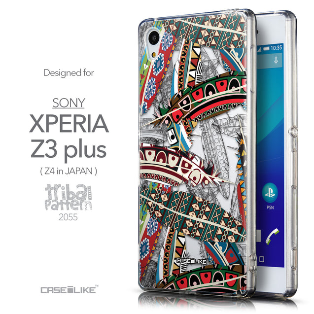 Front & Side View - CASEiLIKE Sony Xperia Z3 Plus back cover Indian Tribal Theme Pattern 2055