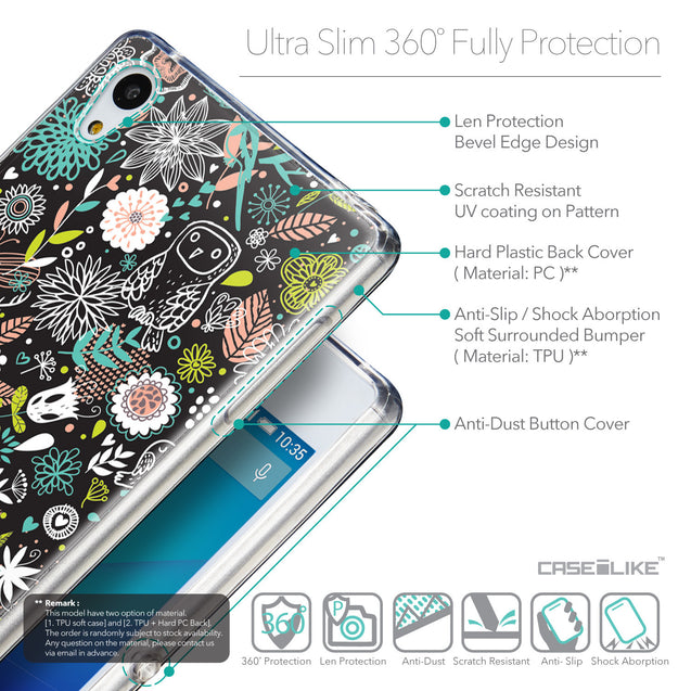 Details in English - CASEiLIKE Sony Xperia Z3 Plus back cover Spring Forest Black 2244