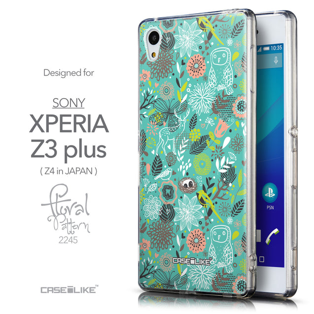 Front & Side View - CASEiLIKE Sony Xperia Z3 Plus back cover Spring Forest Turquoise 2245