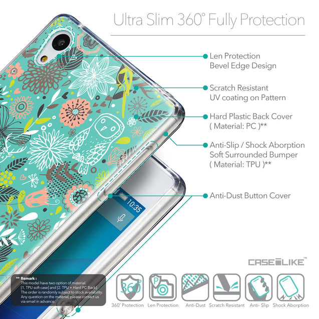 Details in English - CASEiLIKE Sony Xperia Z3 Plus back cover Spring Forest Turquoise 2245