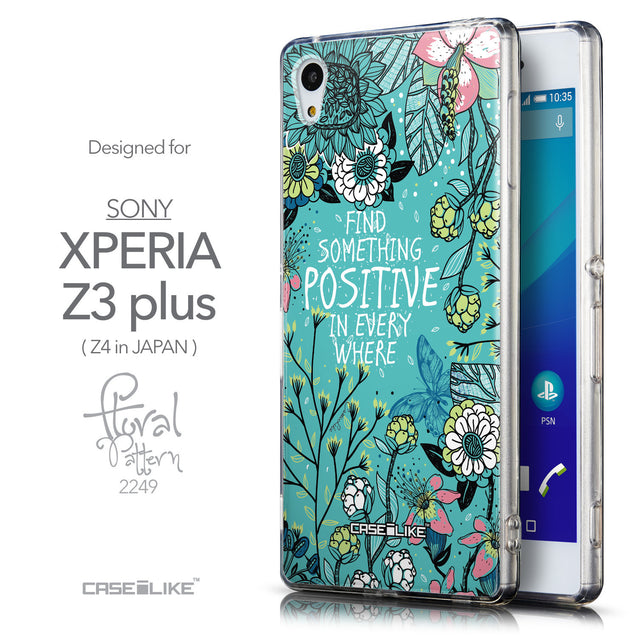 Front & Side View - CASEiLIKE Sony Xperia Z3 Plus back cover Blooming Flowers Turquoise 2249