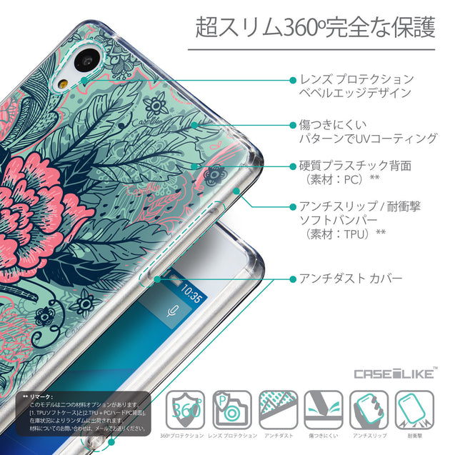 Details in Japanese - CASEiLIKE Sony Xperia Z3 Plus back cover Vintage Roses and Feathers Turquoise 2253