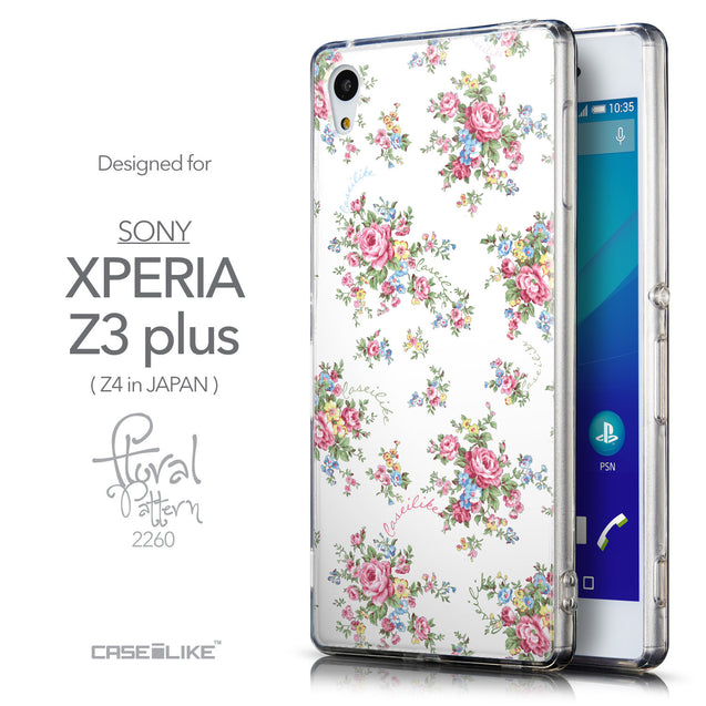 Front & Side View - CASEiLIKE Sony Xperia Z3 Plus back cover Floral Rose Classic 2260