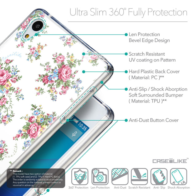 Details in English - CASEiLIKE Sony Xperia Z3 Plus back cover Floral Rose Classic 2260