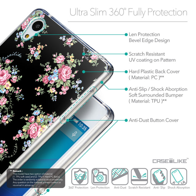 Details in English - CASEiLIKE Sony Xperia Z3 Plus back cover Floral Rose Classic 2261