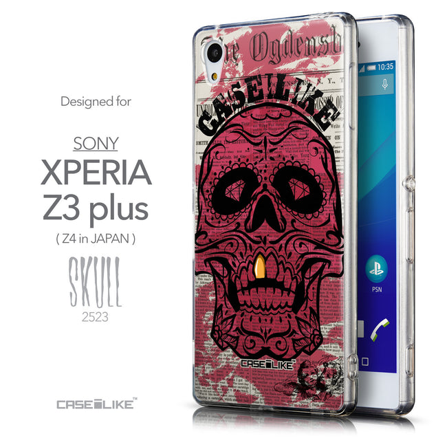 Front & Side View - CASEiLIKE Sony Xperia Z3 Plus back cover Art of Skull 2523