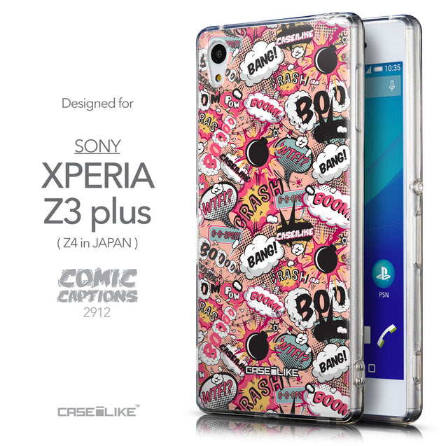 Front & Side View - CASEiLIKE Sony Xperia Z3 Plus back cover Comic Captions Pink 2912