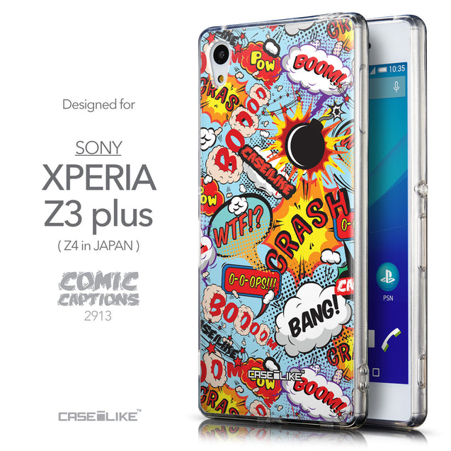Front & Side View - CASEiLIKE Sony Xperia Z3 Plus back cover Comic Captions Blue 2913