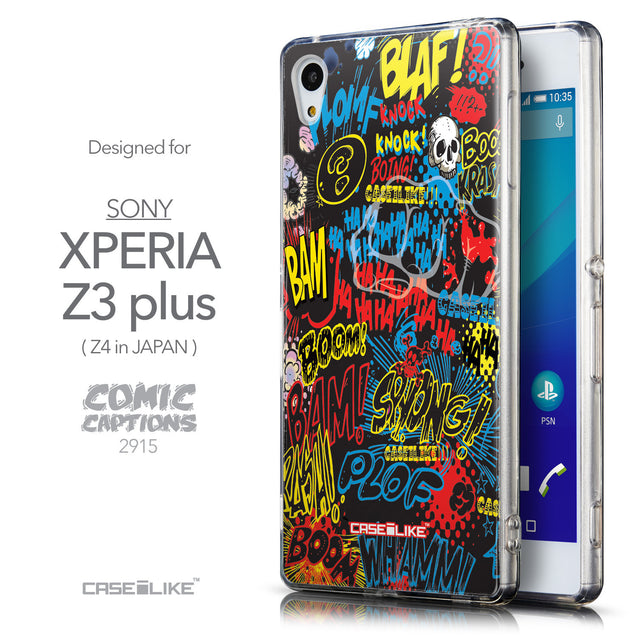 Front & Side View - CASEiLIKE Sony Xperia Z3 Plus back cover Comic Captions Black 2915