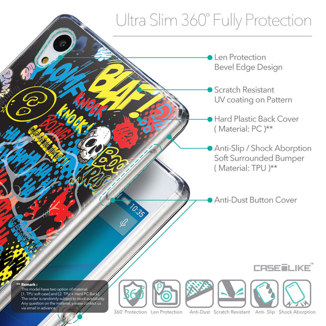 Details in English - CASEiLIKE Sony Xperia Z3 Plus back cover Comic Captions Black 2915