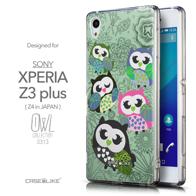 Front & Side View - CASEiLIKE Sony Xperia Z3 Plus back cover Owl Graphic Design 3313