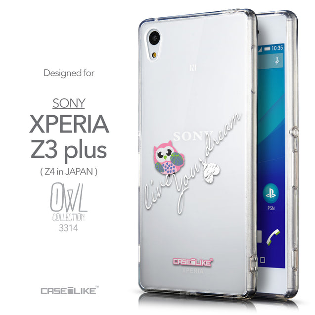 Front & Side View - CASEiLIKE Sony Xperia Z3 Plus back cover Owl Graphic Design 3314