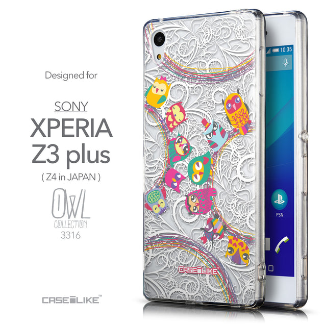 Front & Side View - CASEiLIKE Sony Xperia Z3 Plus back cover Owl Graphic Design 3316