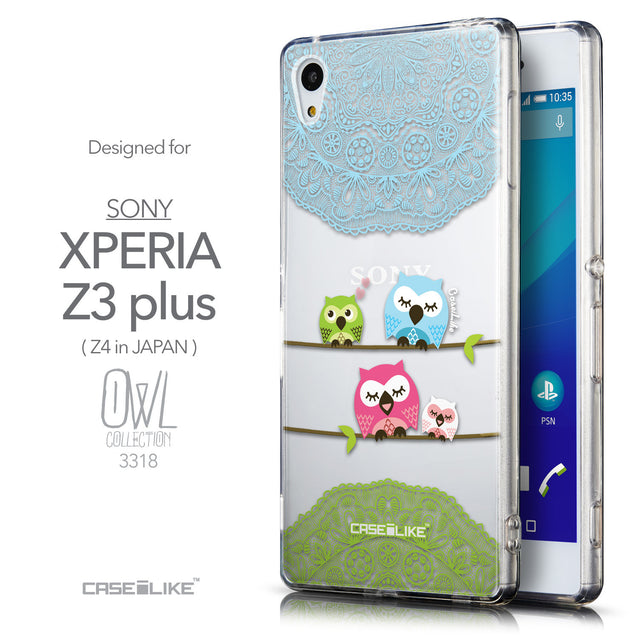 Front & Side View - CASEiLIKE Sony Xperia Z3 Plus back cover Owl Graphic Design 3318