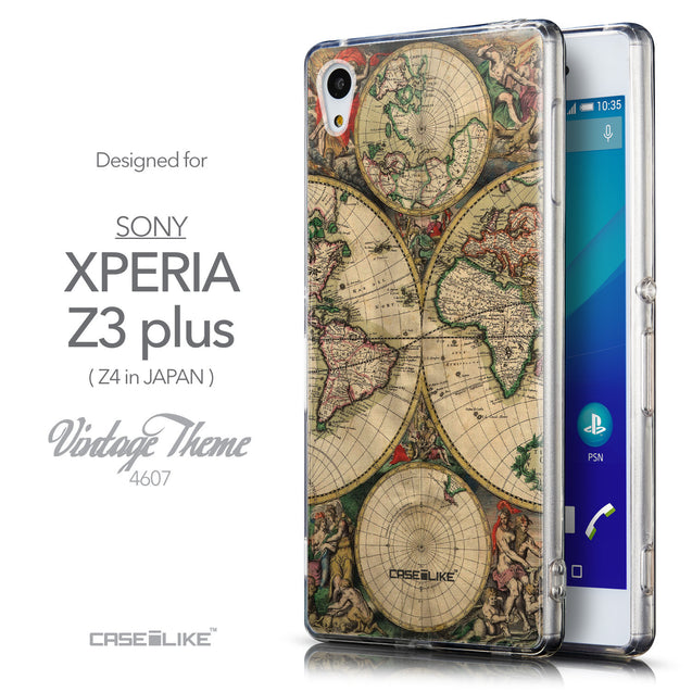 Front & Side View - CASEiLIKE Sony Xperia Z3 Plus back cover World Map Vintage 4607