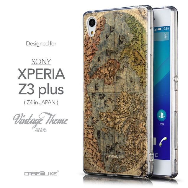 Front & Side View - CASEiLIKE Sony Xperia Z3 Plus back cover World Map Vintage 4608