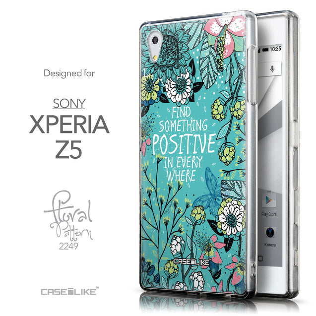 Front & Side View - CASEiLIKE Sony Xperia Z5 back cover Blooming Flowers Turquoise 2249