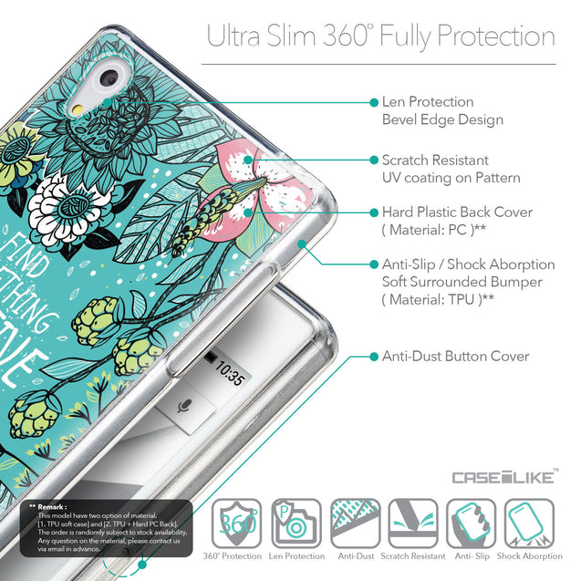 Details in English - CASEiLIKE Sony Xperia Z5 back cover Blooming Flowers Turquoise 2249