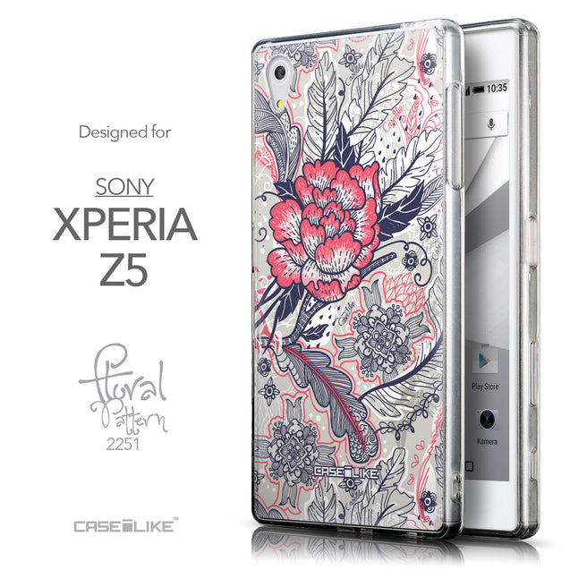 Front & Side View - CASEiLIKE Sony Xperia Z5 back cover Vintage Roses and Feathers Beige 2251