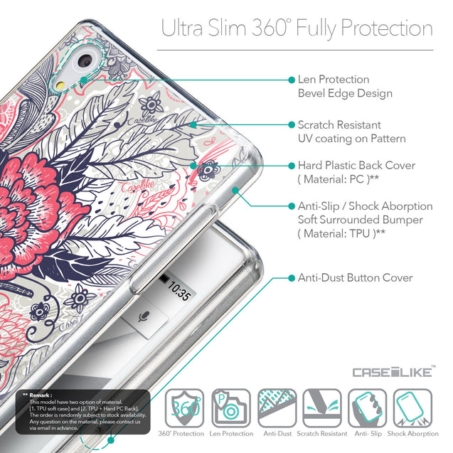 Details in English - CASEiLIKE Sony Xperia Z5 back cover Vintage Roses and Feathers Beige 2251