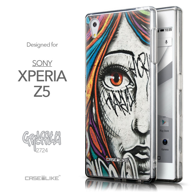 Front & Side View - CASEiLIKE Sony Xperia Z5 back cover Graffiti Girl 2724