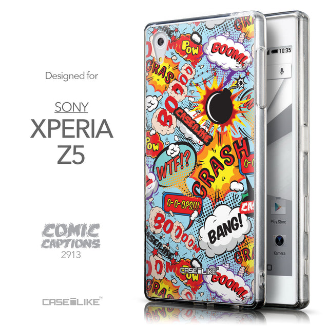 Front & Side View - CASEiLIKE Sony Xperia Z5 back cover Comic Captions Blue 2913