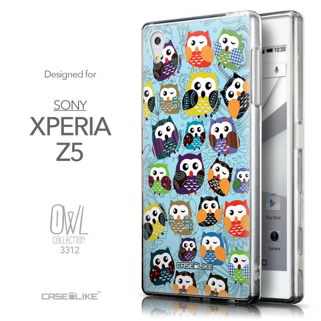 Front & Side View - CASEiLIKE Sony Xperia Z5 back cover Owl Graphic Design 3312