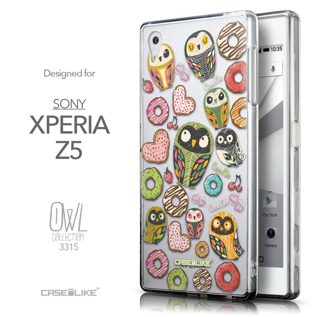 Front & Side View - CASEiLIKE Sony Xperia Z5 back cover Owl Graphic Design 3315