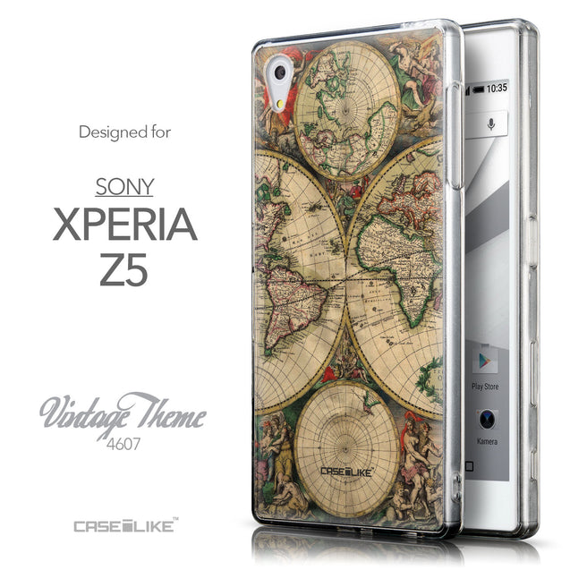 Front & Side View - CASEiLIKE Sony Xperia Z5 back cover World Map Vintage 4607